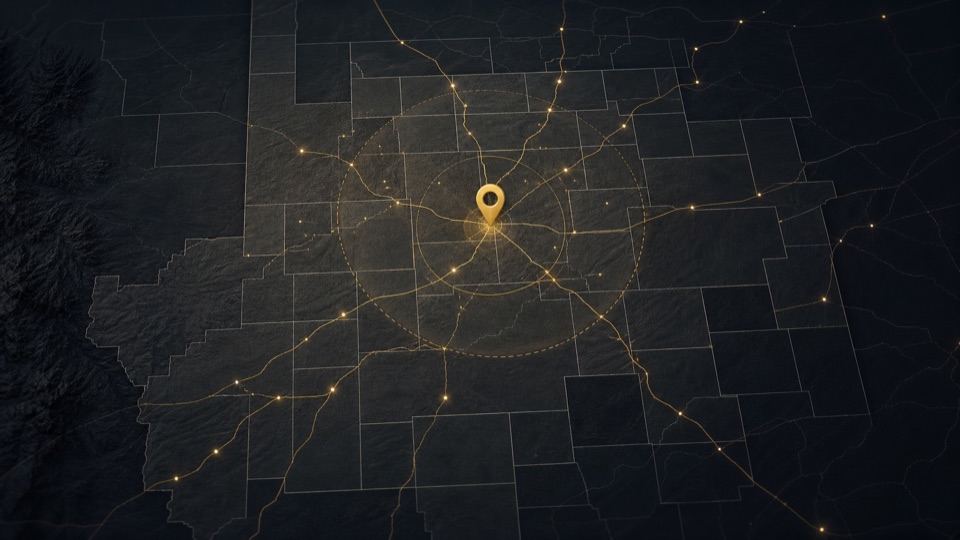 Permian Basin service area map with Midland dispatch point
